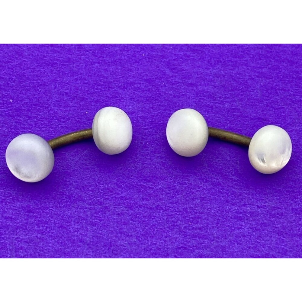 Antique Mother of Pearl Men's Cuff Links Pair Double Sided